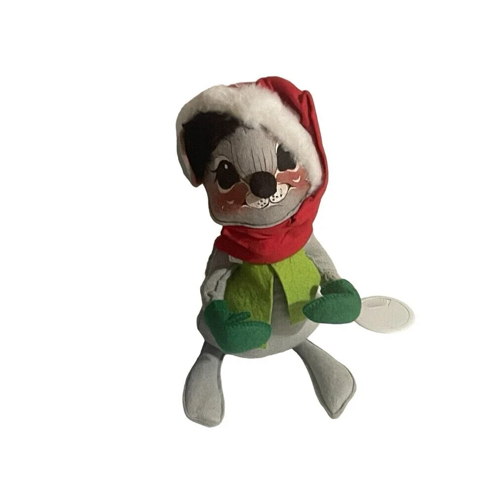 Vintage 1986 Annalee Christmas Gray Mouse Doll Stocking Cap Tag Mobilitee 13”